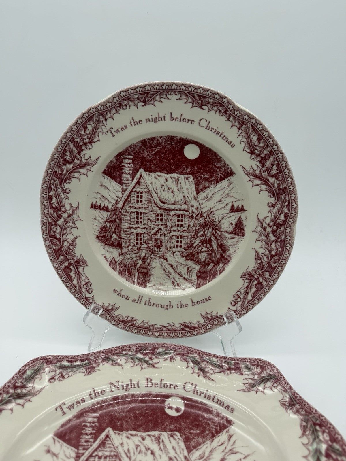 Vintage Johnson Brothers England Porcelain Twas The Night Plate & Platter Red
