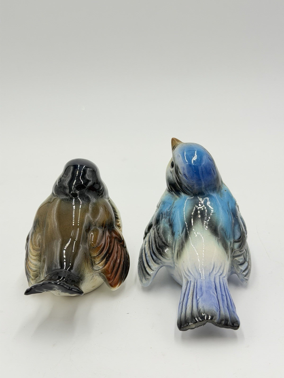 Goebel Germany Blue & Brown Sparrow Bird Figurine Porcelain Vintage Set 2 PCs