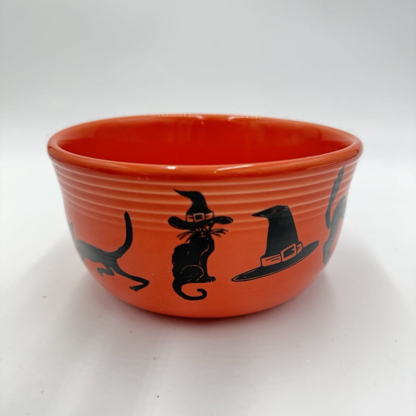 Fiestaware Pottery Halloween Bowl Made in USA - Cats & Witches Orange 2.5”x5.5”
