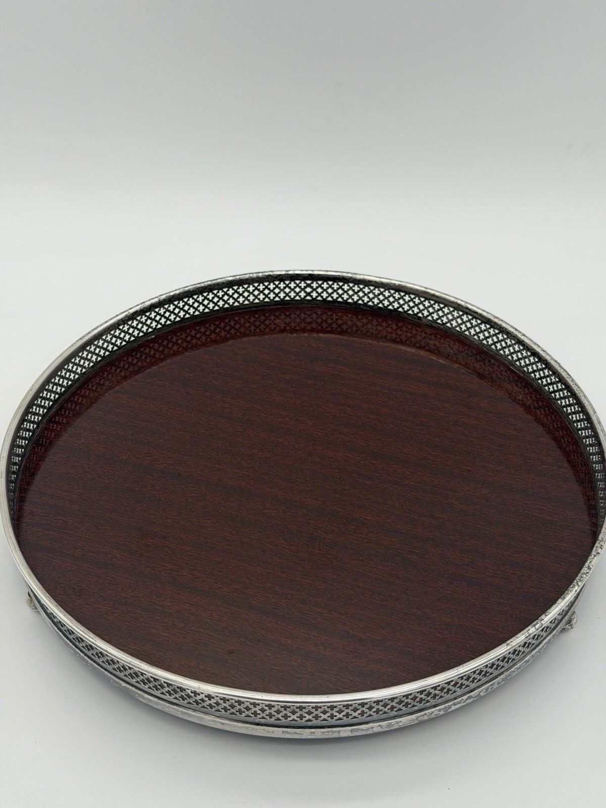 Crescent Silversmith Co Wood Laminate Reticulated Serving Tray Silver plated Bar