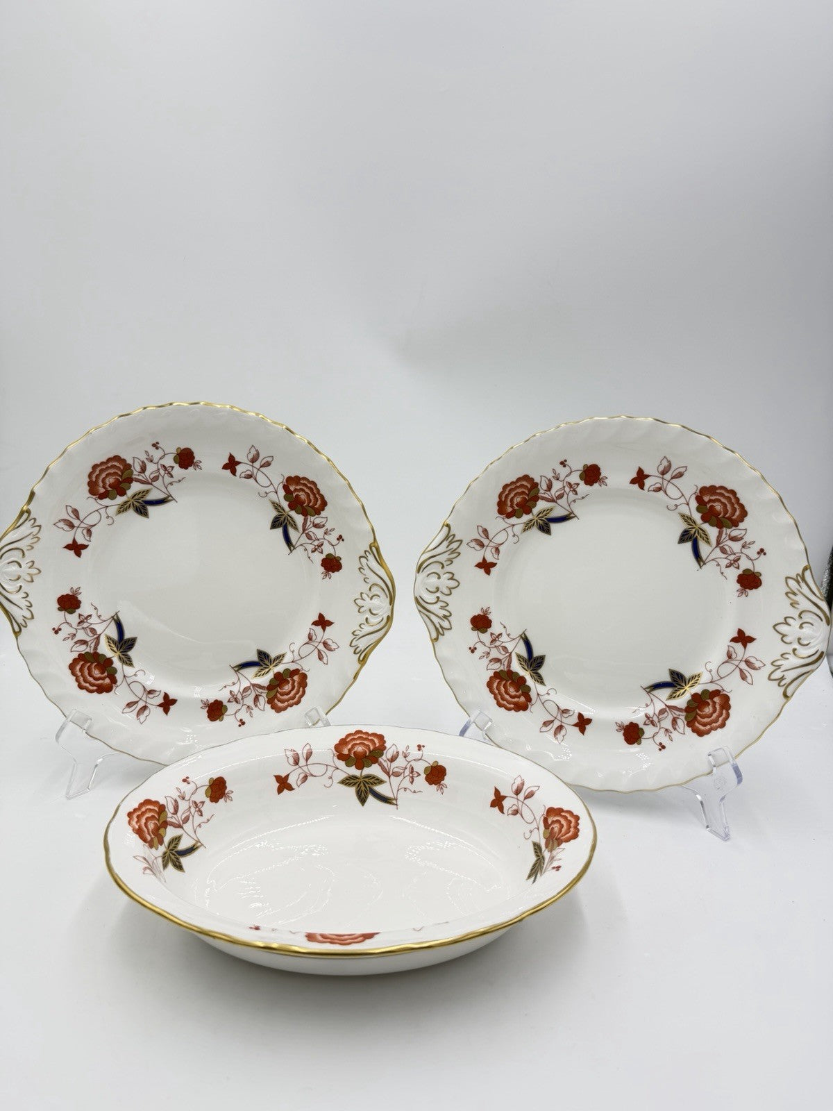 Royal Crown Derby English Porcelain BALI A.1100 XXXIII Vegetable Bowl & 2 Plates
