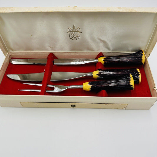 Washington Forge Cutlery Carving Set Stainless Steel Bakelite Staghorn  Vintage