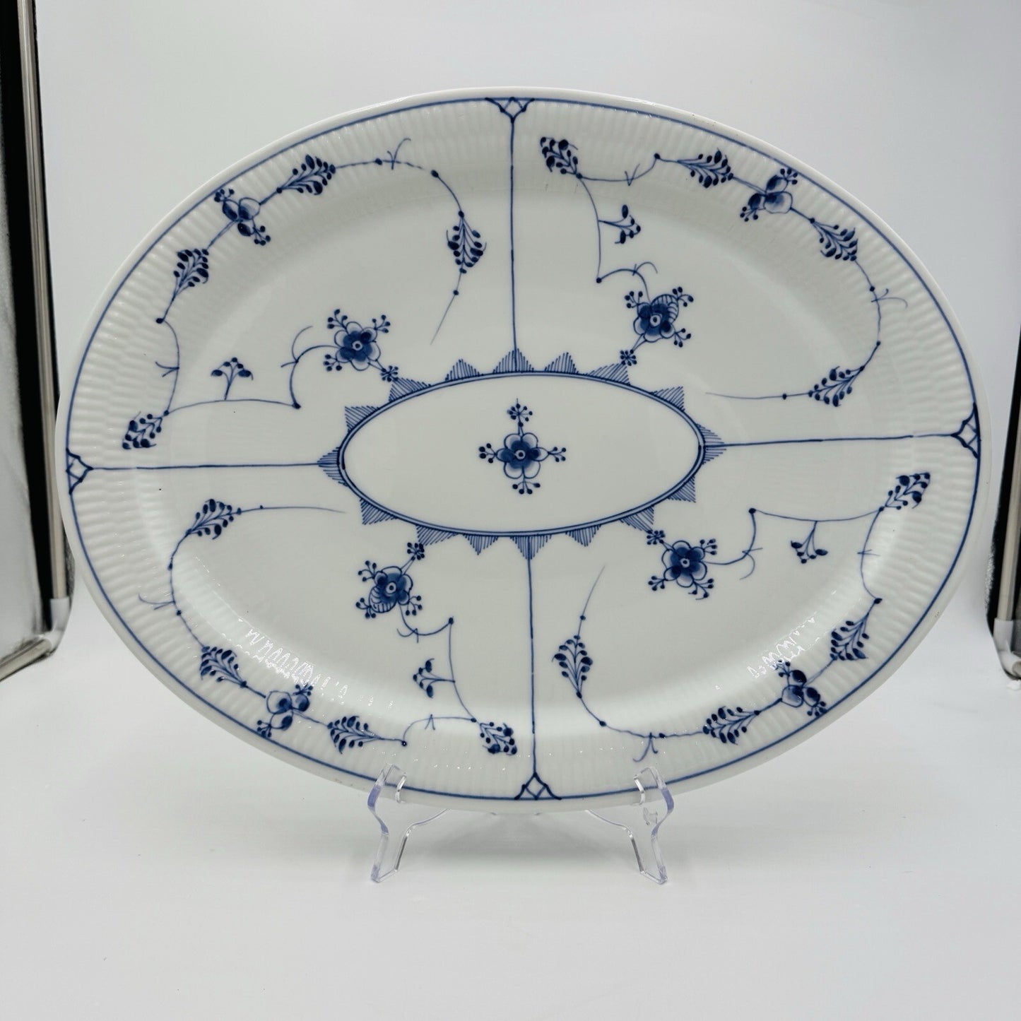 Antique Royal Copenhagen Blue Fluted Plain Large 18in Oval Platter #348 Rare