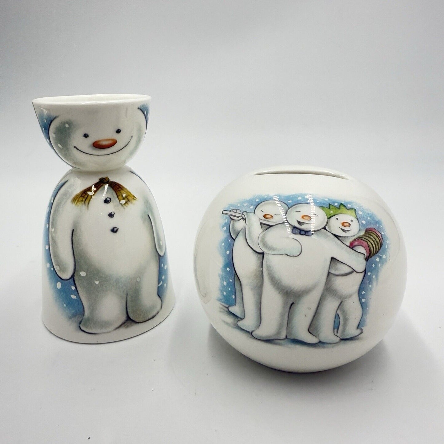 Royal Doulton Porcelain Snoman Money Bank Egg Cup Set Vintage British