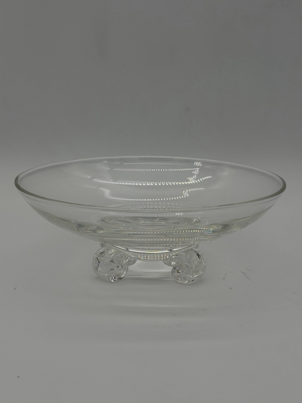 Vintage Steuben John Dreves Designed 7.5” Scroll Footed Glass Bowl Signed