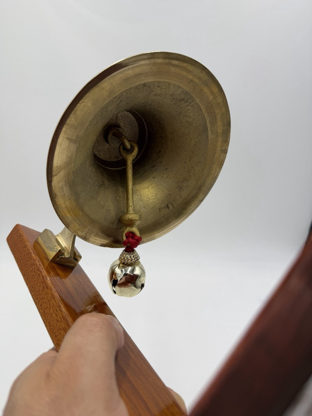 Vintage Brass Fog Tabletop Bell Boat Marine Nautical Hardware USA Wood Base