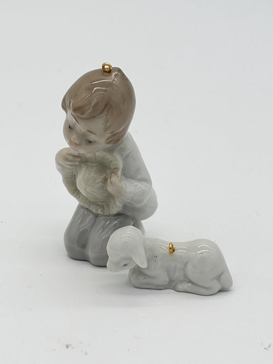 Lladro Spain Porcelain Miniature Shepherd & Sheep Christmas Ornament