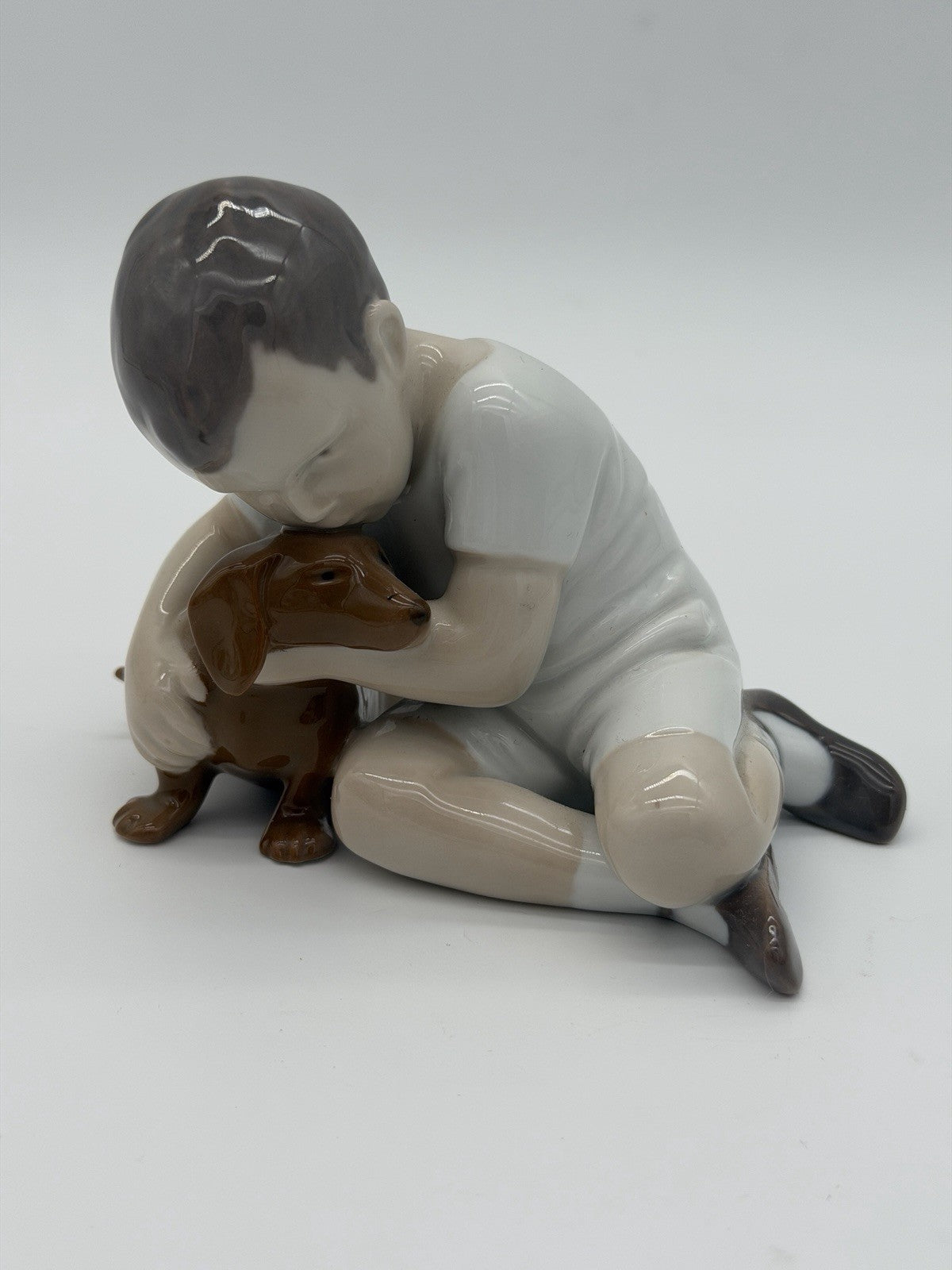 Bing & Grondahl Denmark True Friendship Boy brown dachshund Porcelain Figurine