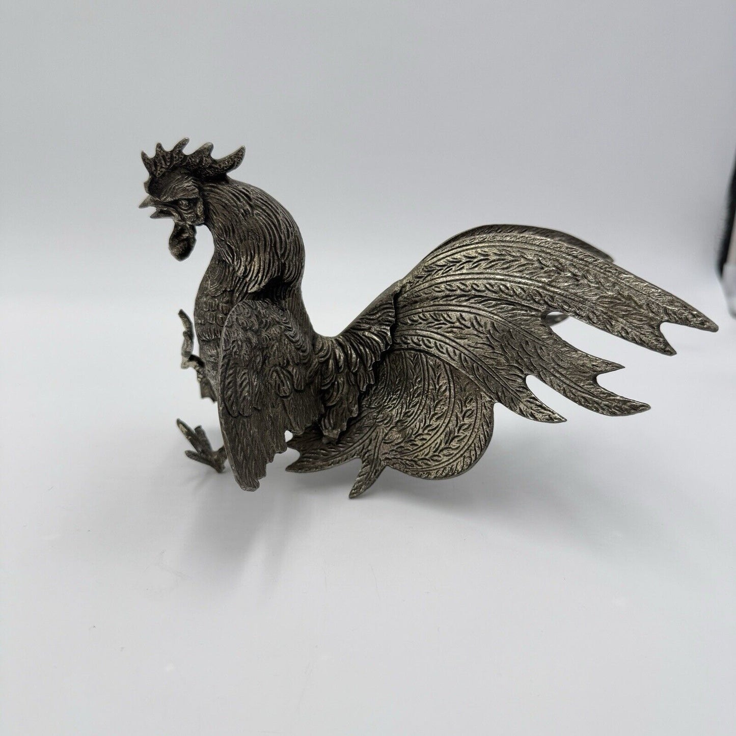 Vintage Brass Solid Fighting Rooster Sculpture 5”H X 8” L Figurine Metal