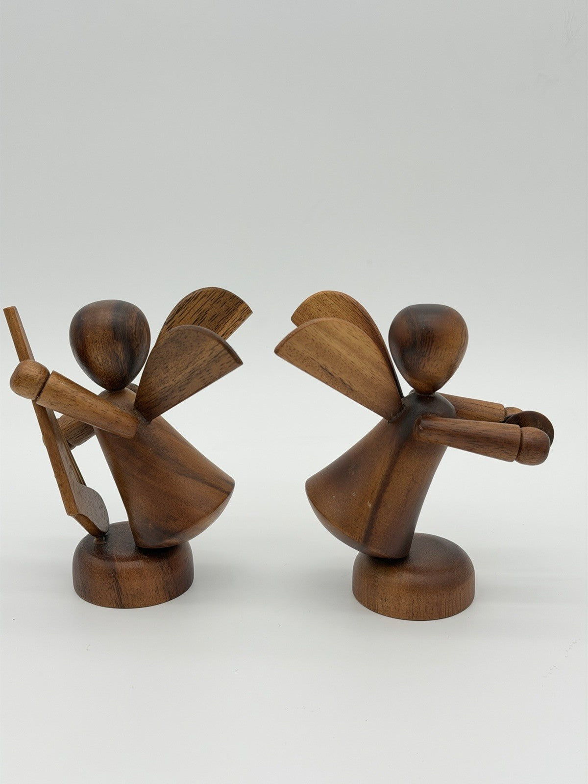 MCM Folk Art Wooden Fairy Angels Musician Figurines Playing Violin Cymbal