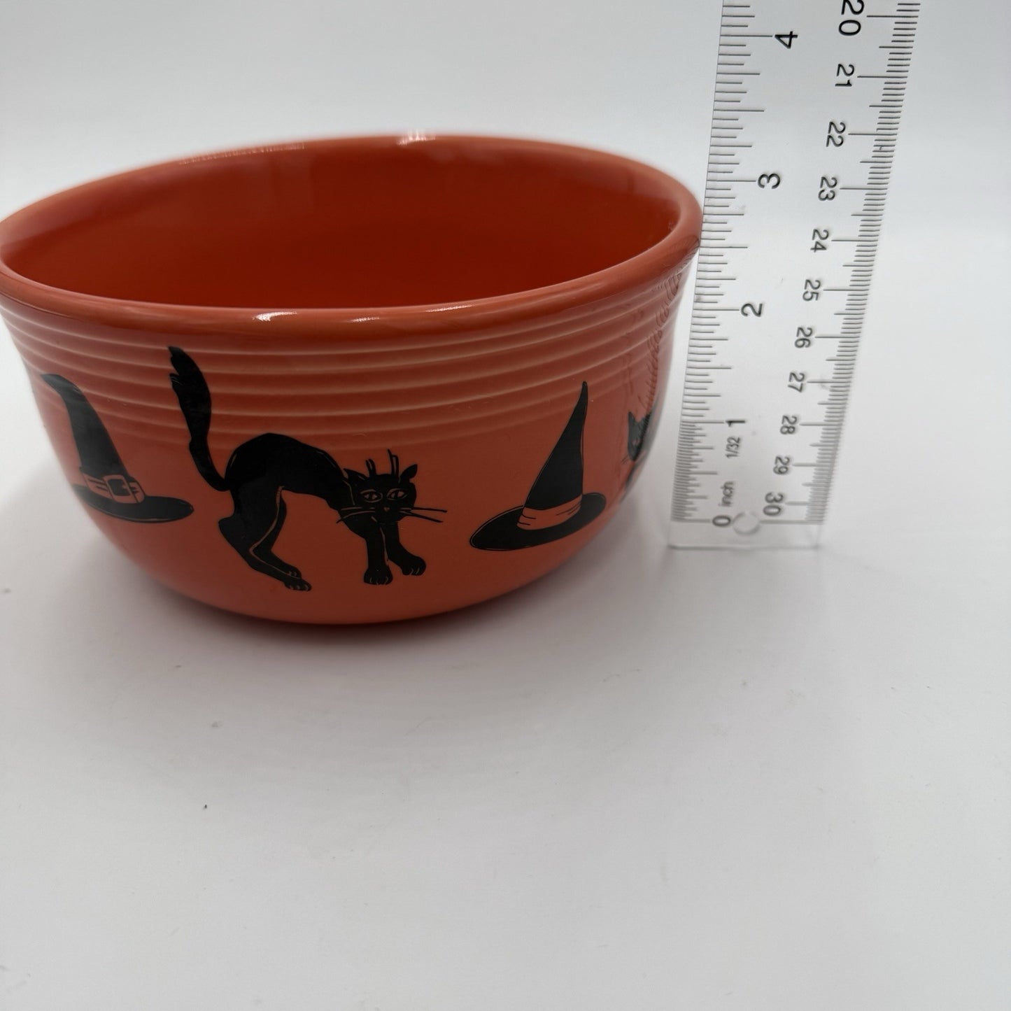 Fiestaware Pottery Halloween Bowl Made in USA - Cats & Witches Orange 2.5”x5.5”