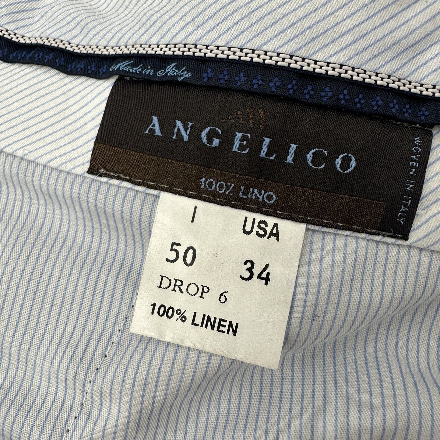 Angelico Men Shorts Size 34 Made In Italy Drop 6.45in Clothing Linen Blue Large