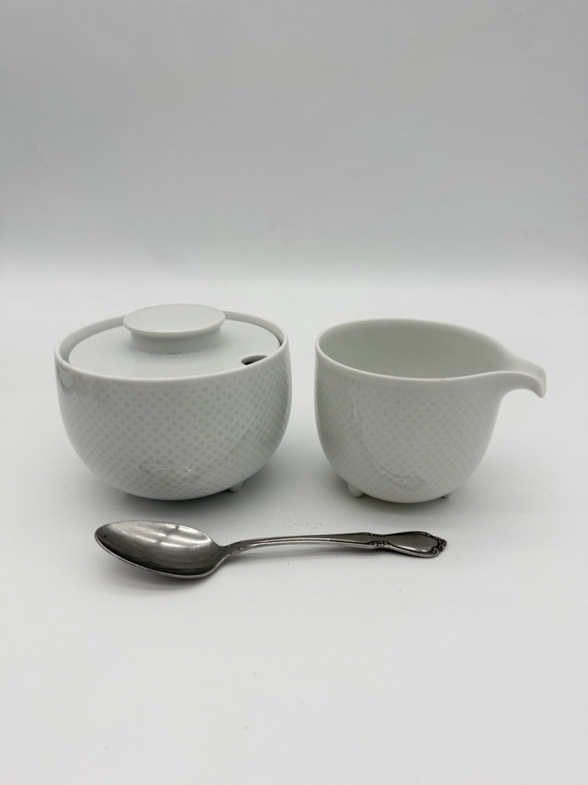 Rosenthal Porcelain Studio Linie Germany Sugar Bowl & Creamer White Glossy Vtg
