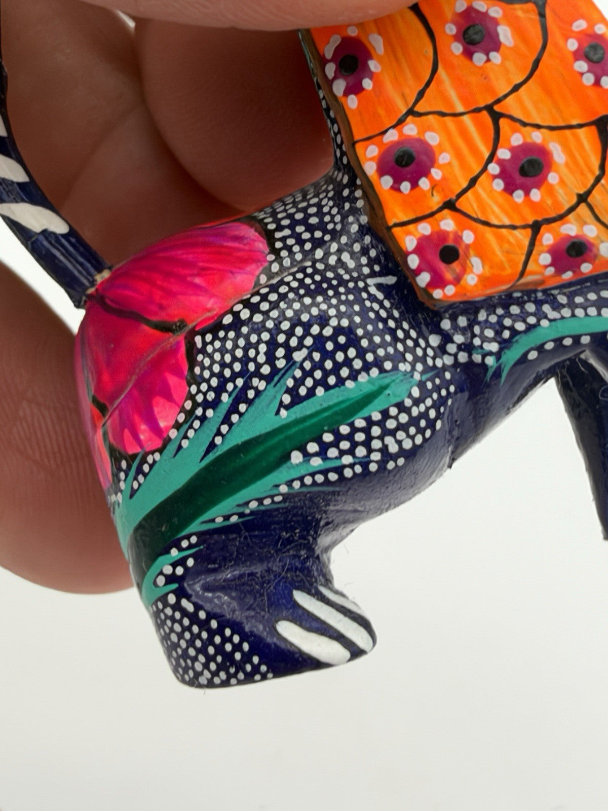 Alebrije Oaxacan Wood Carving Folk Art Hand Painted Floral Dog Miniature Figurin