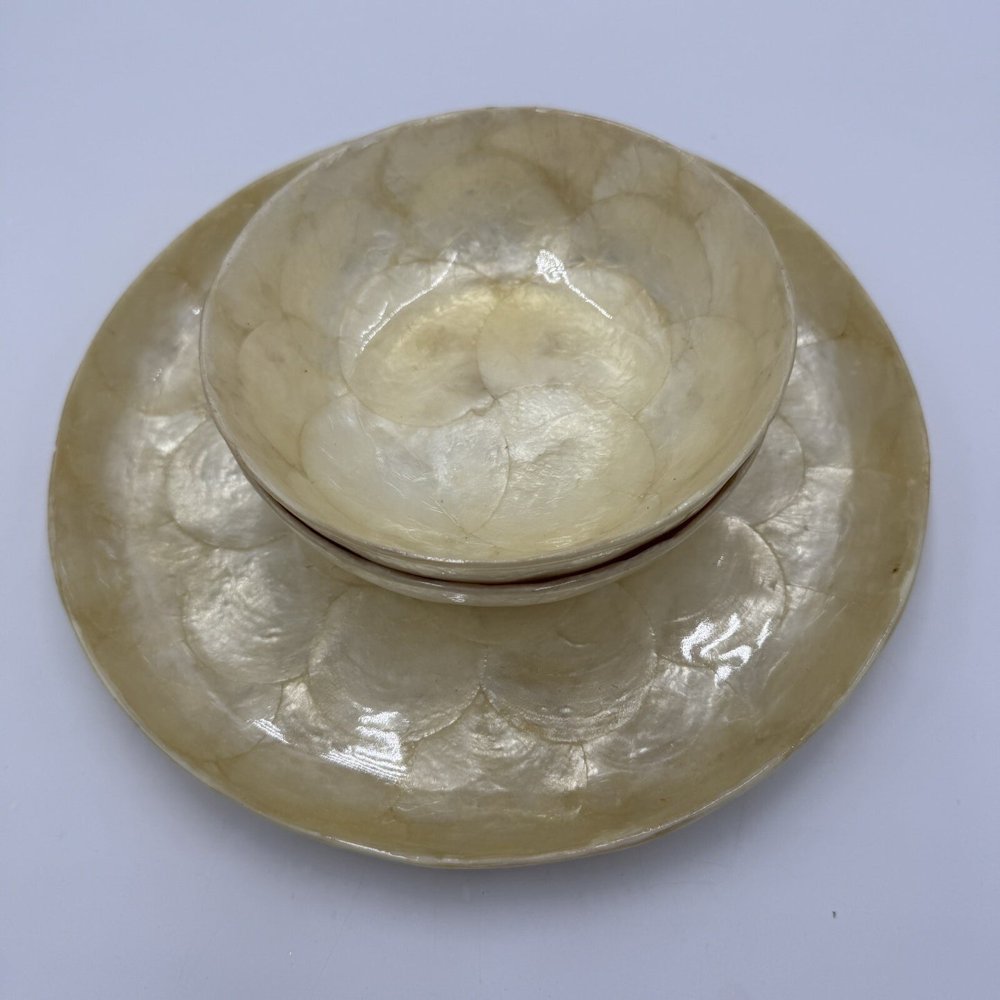Capiz Shell Tray and Bowls Set 3 Pieces Vintage Dining Set