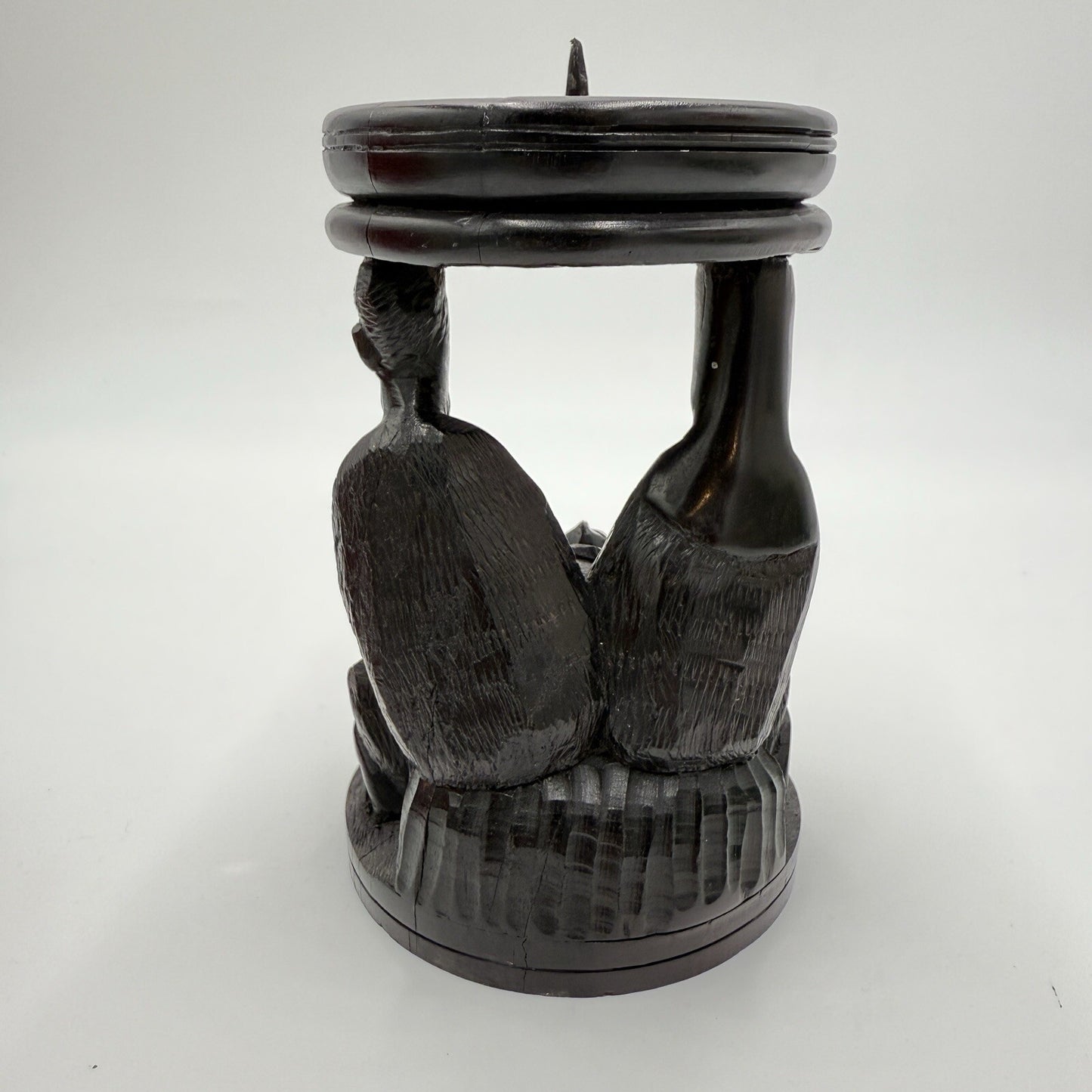 Vintage hand Carved Ebony Wood Nativity Candle Holder Solid Folk Art 6.5in