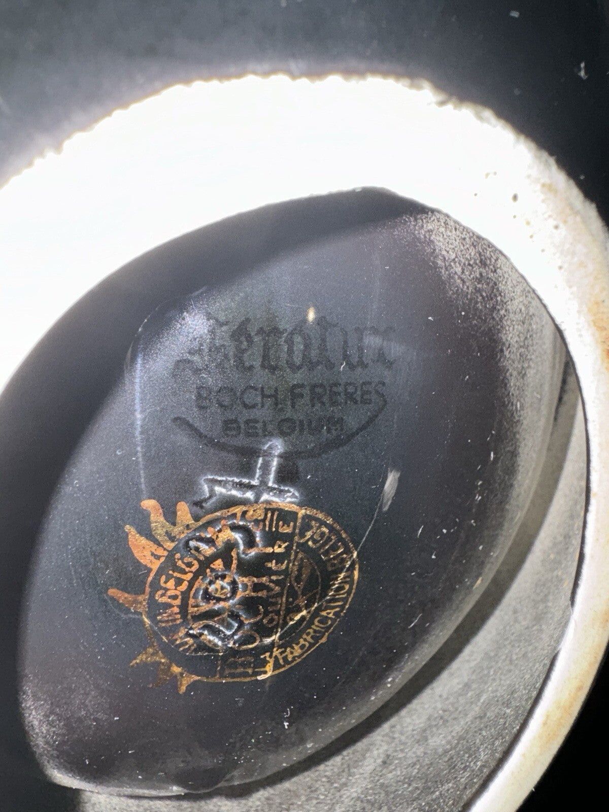 Rare Boch Freres La Louviére  Glazed Ceramic Art MCM Pottery Belgium Bowl Gold