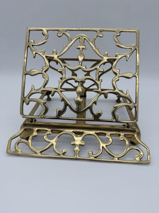 Vintage Brass Ornate Adjustable Folding Book Bible Cookbook Stand Display Holder