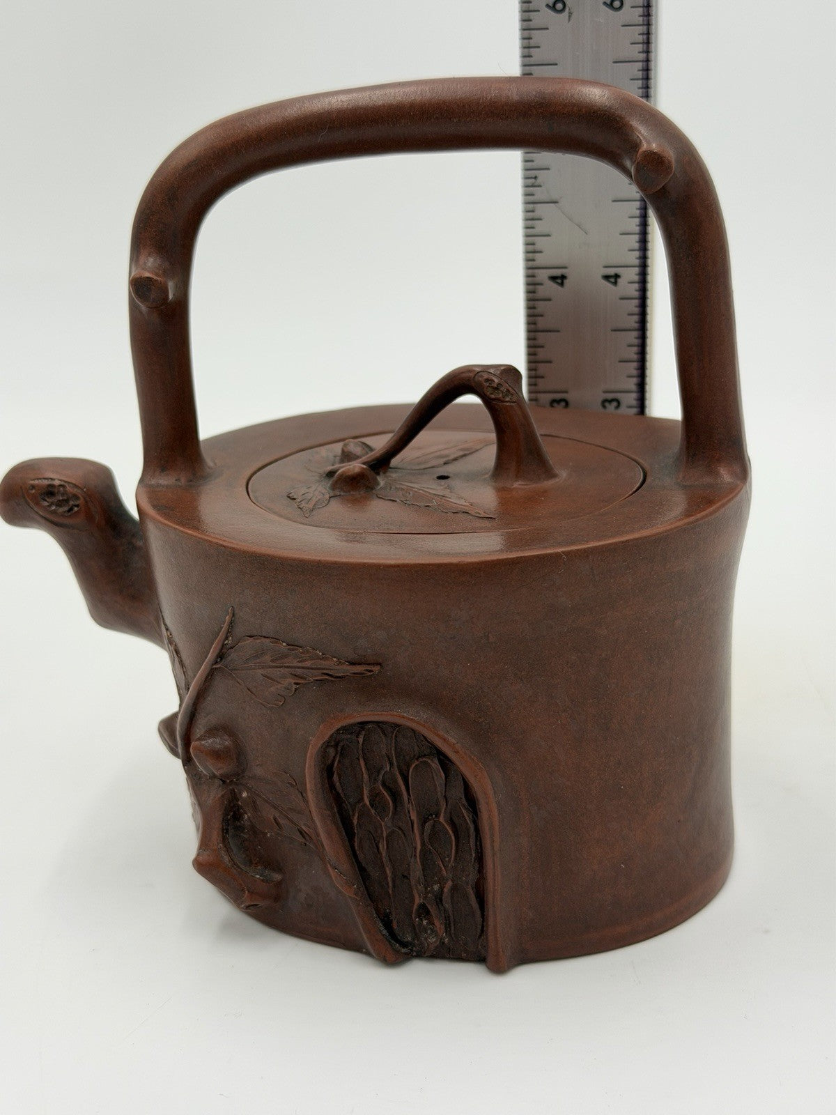 Rare Chinese Yixing Zisha Art Pottery clay teapot branch handle Vintage
