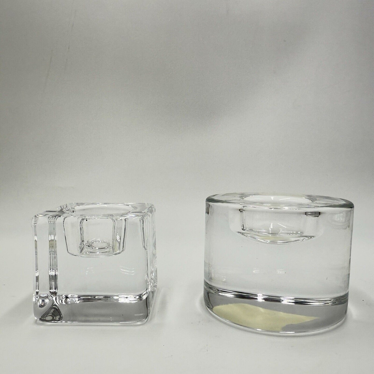 Orrefors Crystal Votive Candle Holders Round And Cube Sweden Vintage Solid