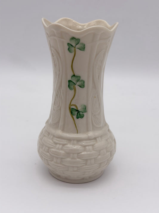 Belleek Ireland Porcelain Shamrock Embossed 5" Kells Bud Vase Millennium 2000