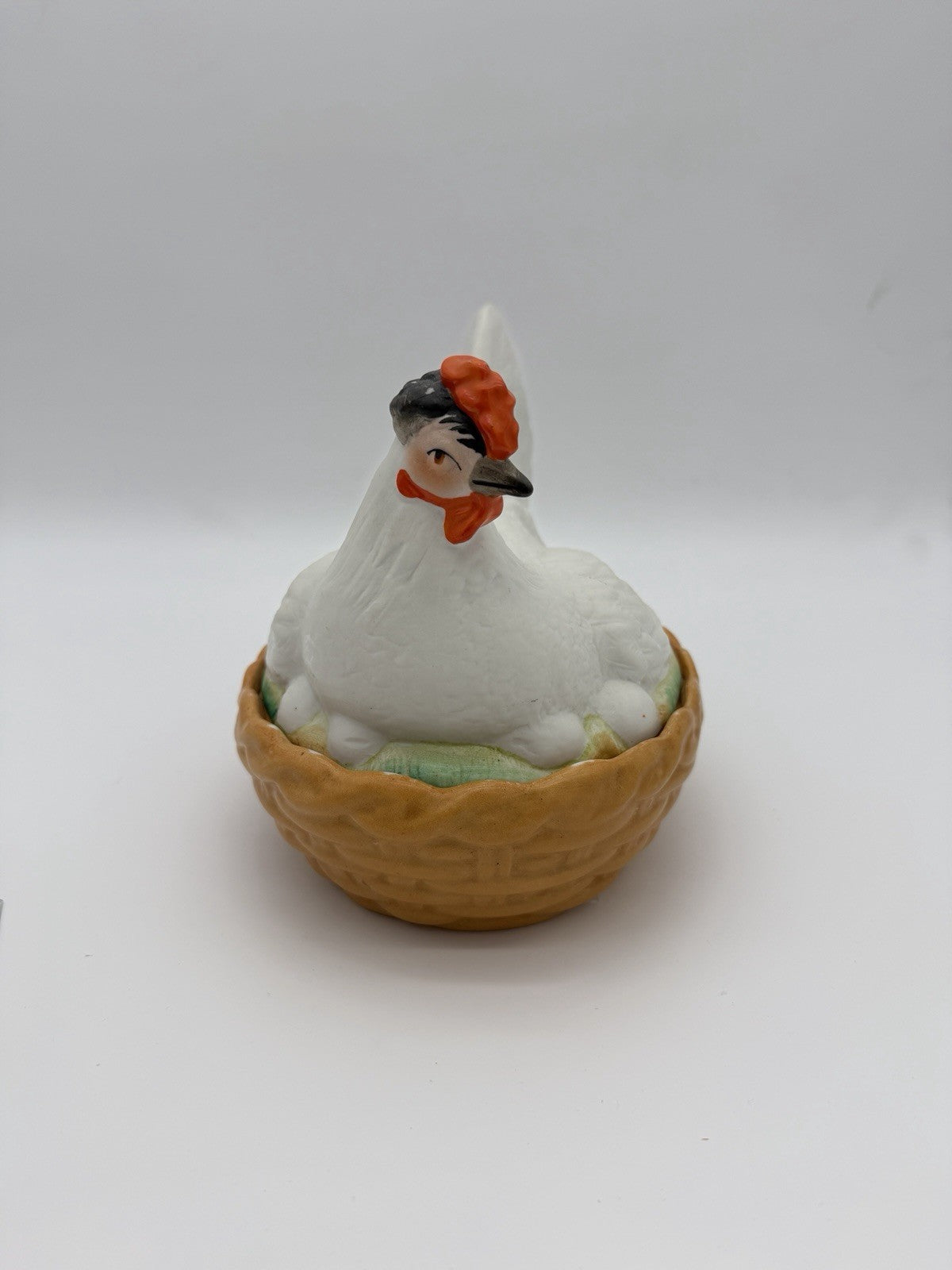 Antique Staffordshire Bisque Porcelain Hen Chicken on Nest Bowl Box Eggs England