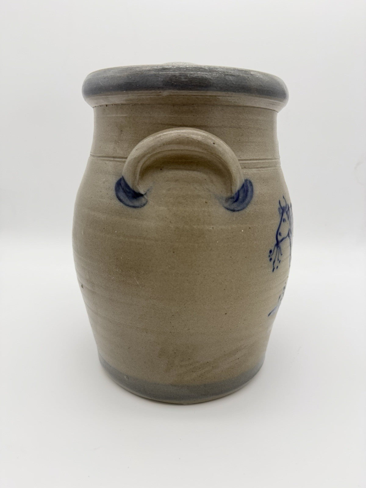 Rowe Pottery Works Lidded Canister Cow Salt Glaze Stoneware 10.75” Gallon 1990