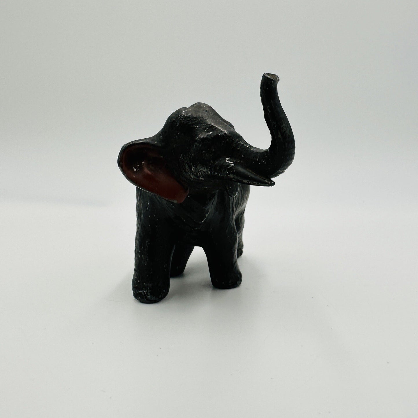 Elephant Figurine Trunk Up Realistic Japan Metal Red Ears Vintage Metal