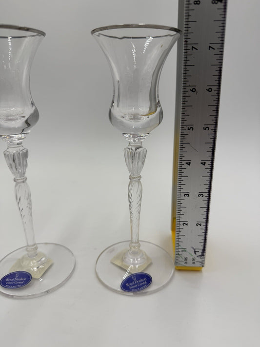 Vintage Royal Doulton Oxford Platinum Crystal Candlesticks 7”H Made Austria
