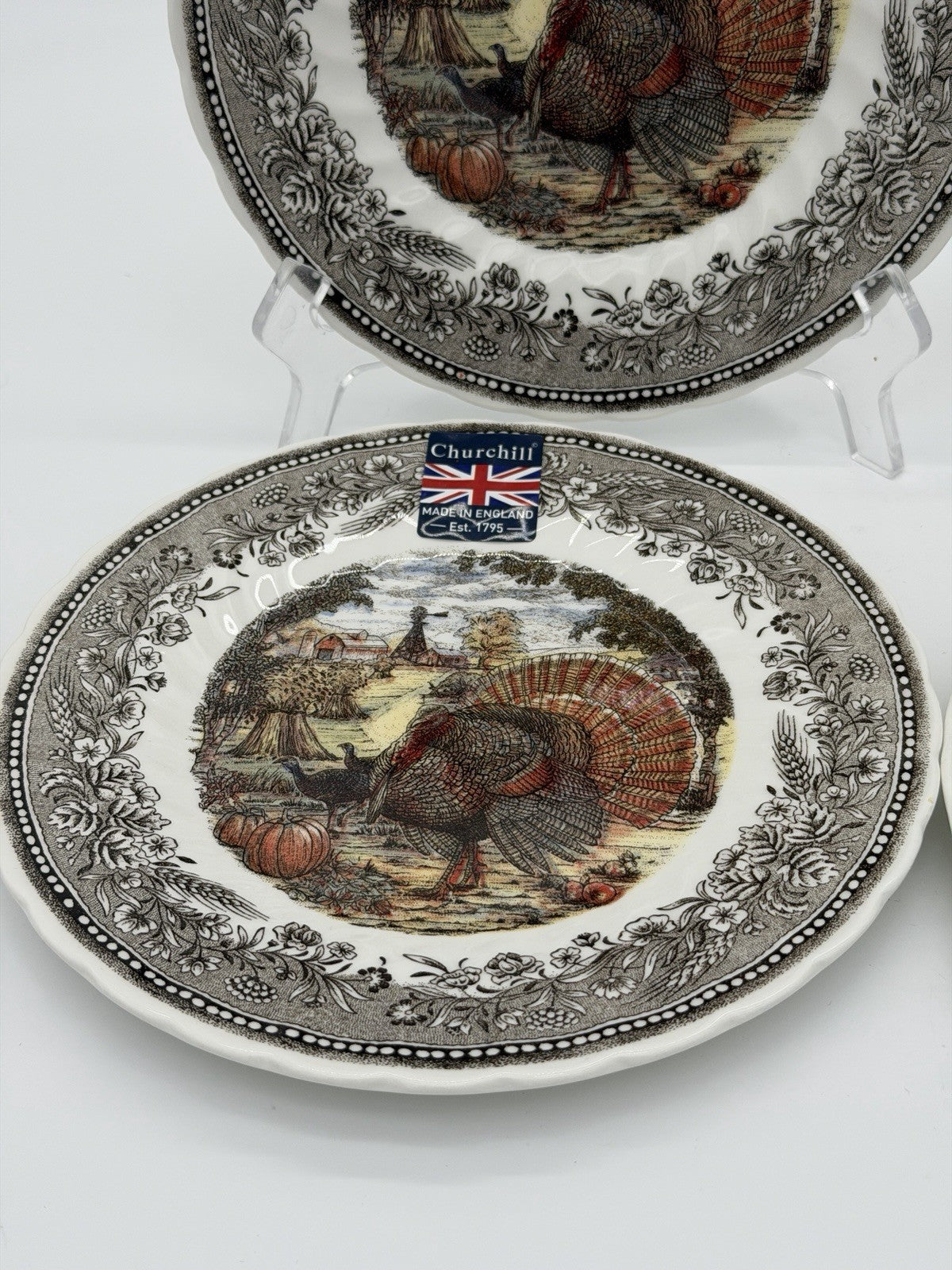 ROYAL WESSEX England porcelain Harvest Festival turkey salad plates set 4