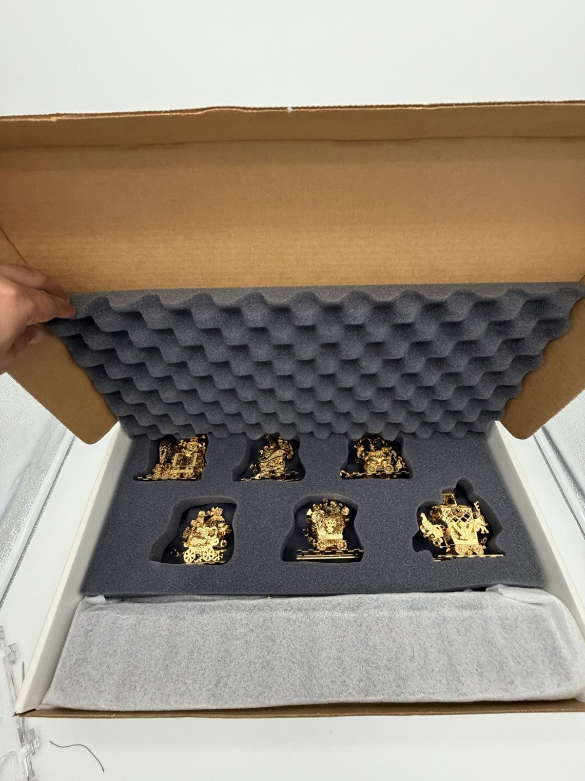 The Danbury Mint Santa’s Gold Christmas Train 24k Gold Finish Complete Wood Base