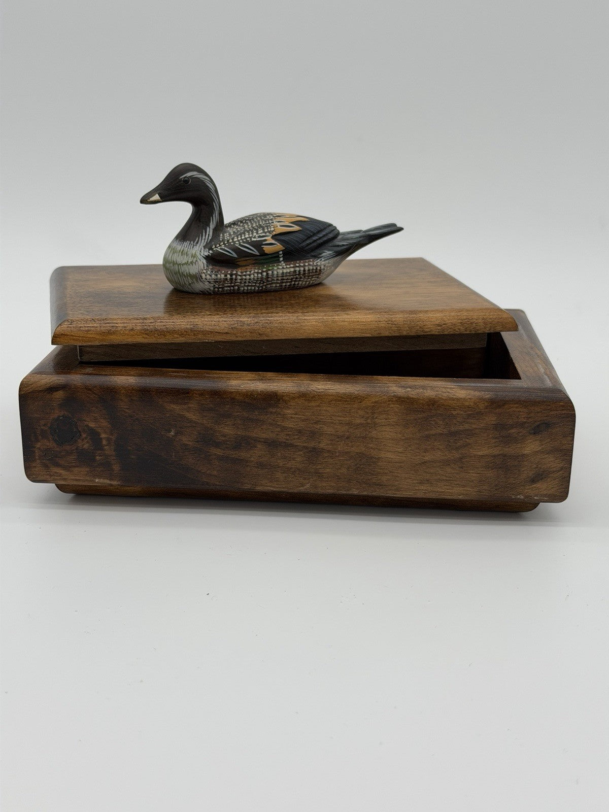 Folk Art Handmade Wooden Duck Decoy On It Trinket Box Vintage Solid
