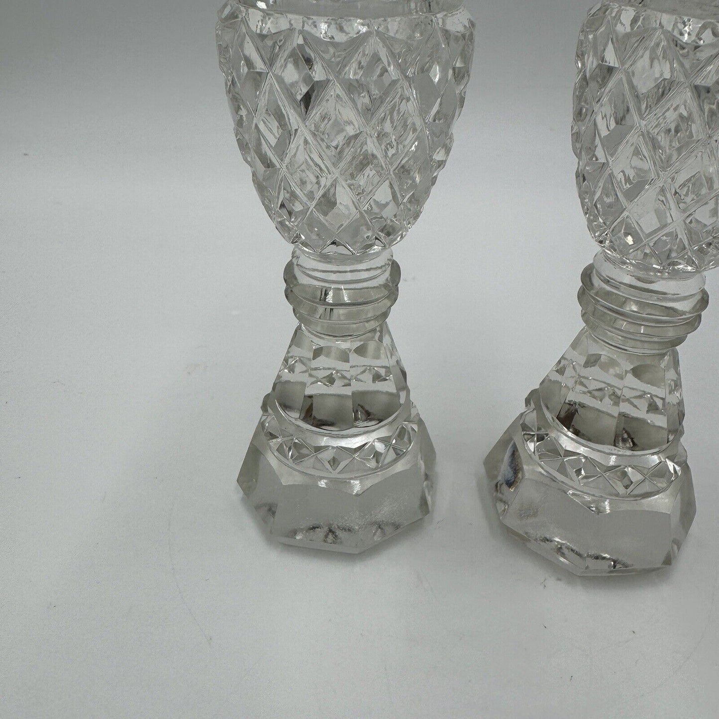 Antique Bohemian Czech Cut Glass Pedestal Salt & Pepper Shakers 6in H