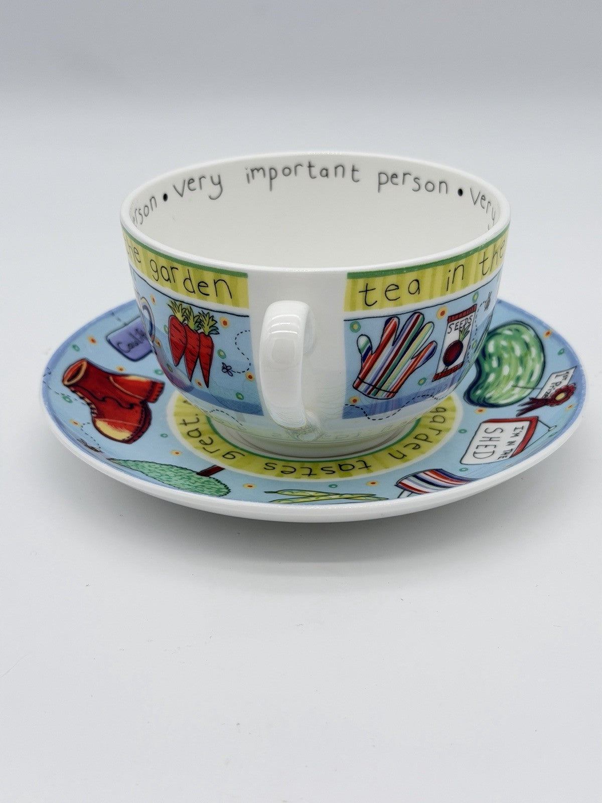 Royal Worcester England Cup & Saucer Set Tea in the Garden Blue 2005 Porcelain