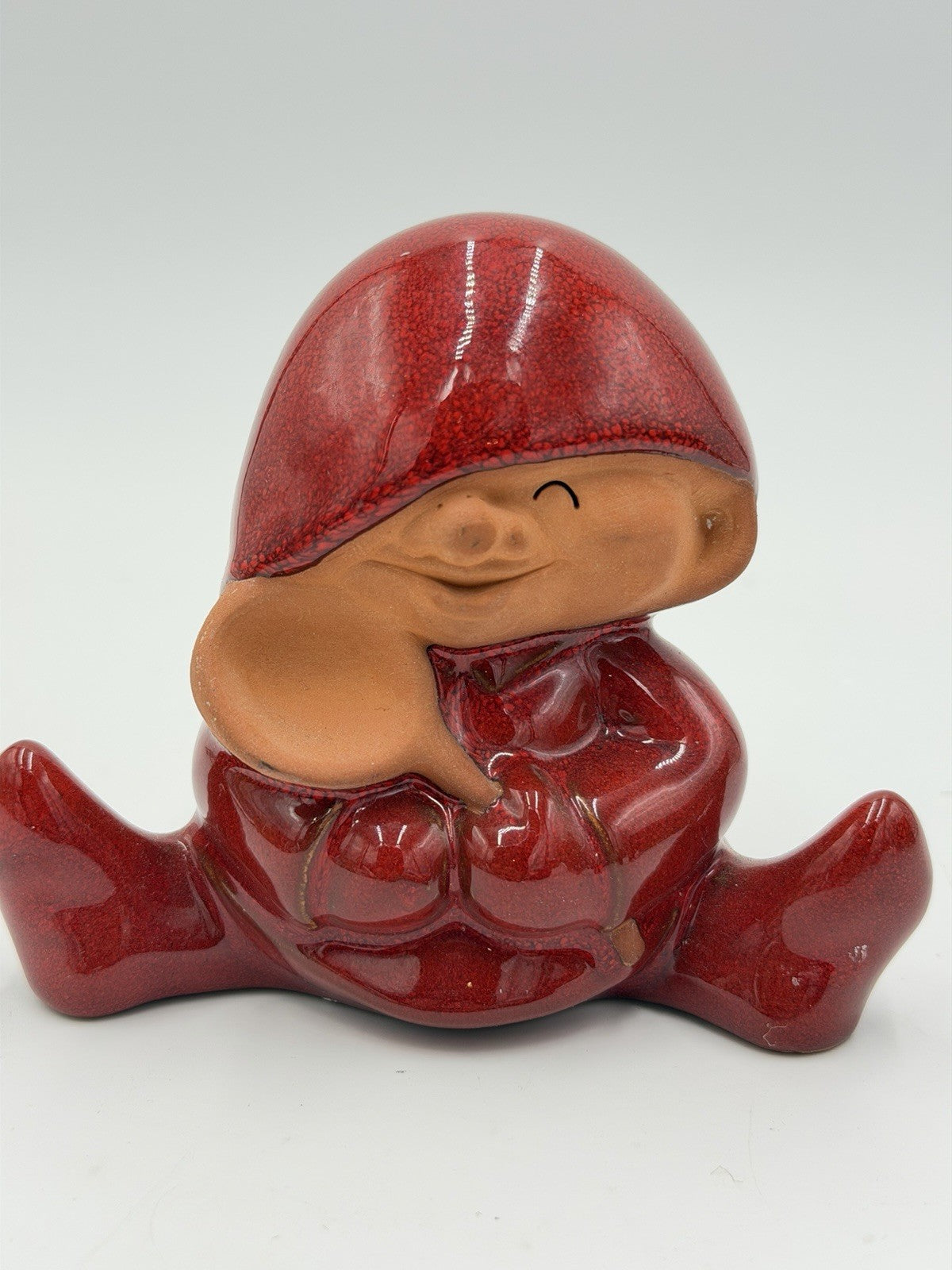 Swedish Pottery Nittsjo Red Tomte Gnome With Spoon 13148