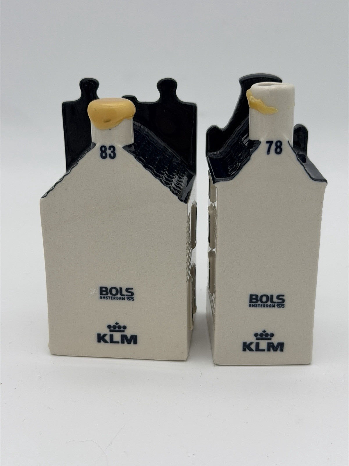 KLM Blue Delft Houses BOLS Amsterdam Empty #83 & #78 Decanters