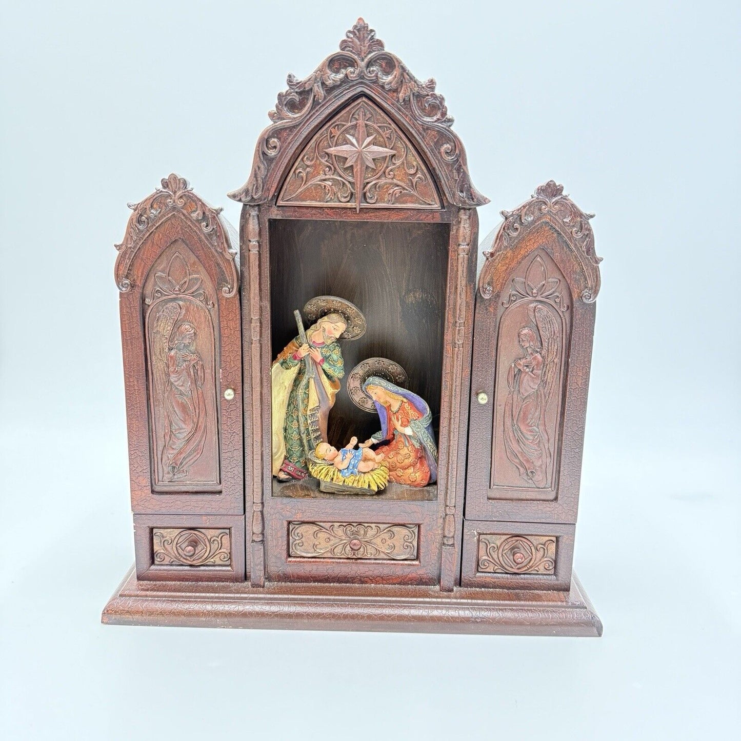 Vintage Joseph's Studio by Roman Nativity Scene Triptych Holy Family Wood Resin