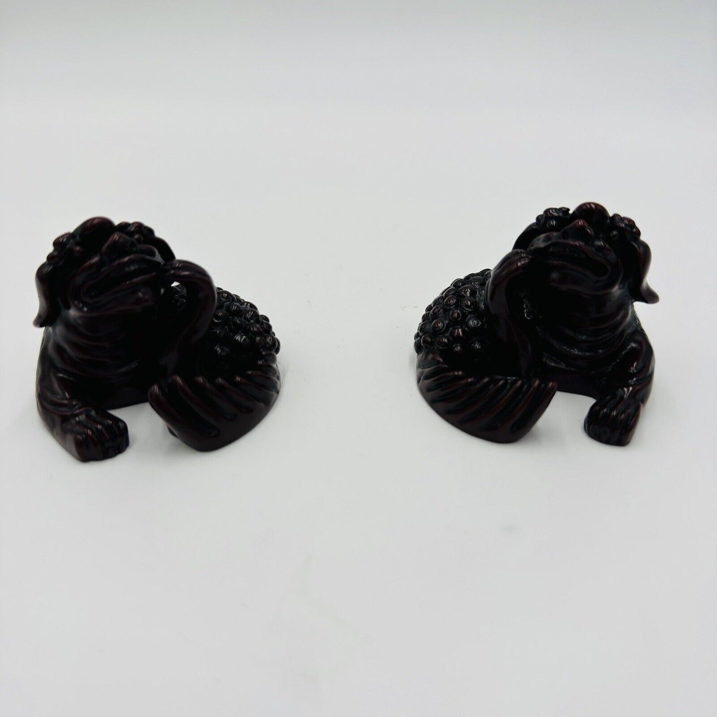 Pair Feng Shui Creatures Red Resin Chinese Asian Figurines 2in Rare