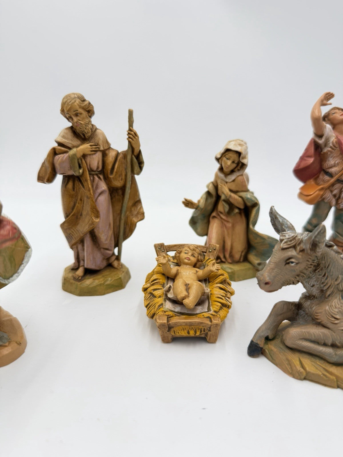 Vtg Fontanini Italy Nativity Holy Family Shepherds Donkey Figurines Set 10 PCs