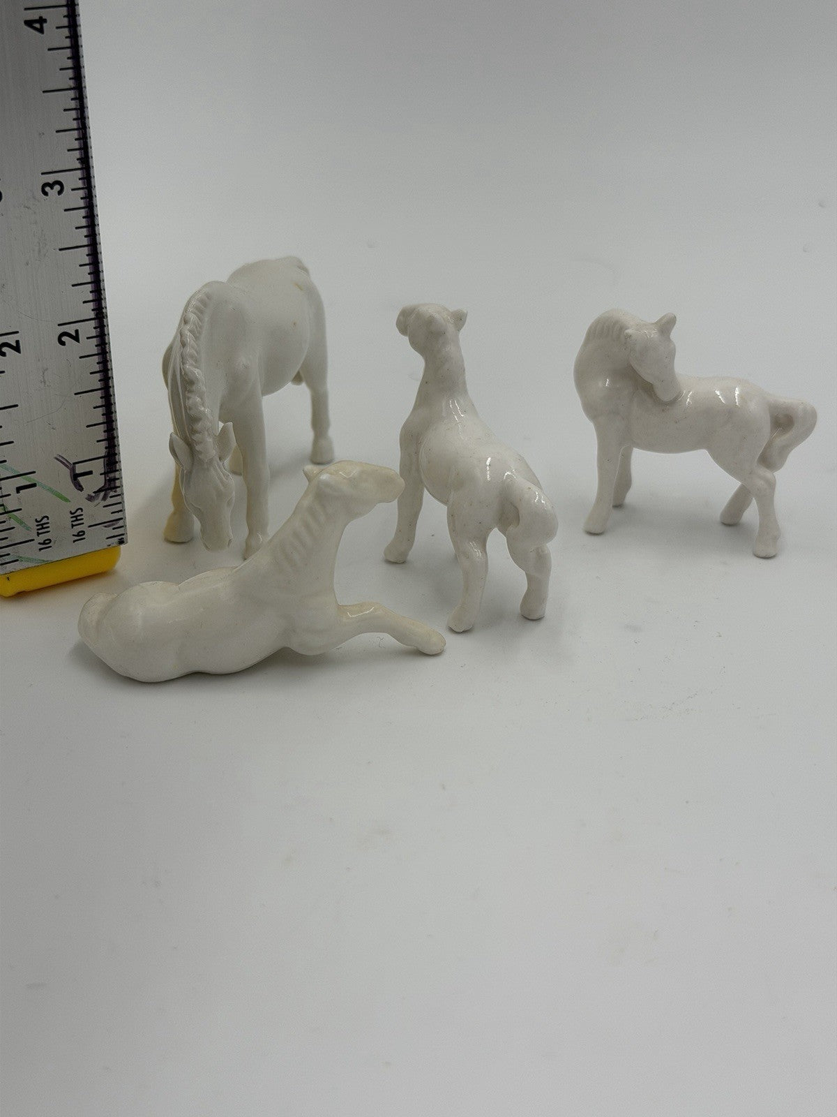 Vintage Bone China Japan Miniature White Horses 2” Porcelain Figurines Set 4 PCs