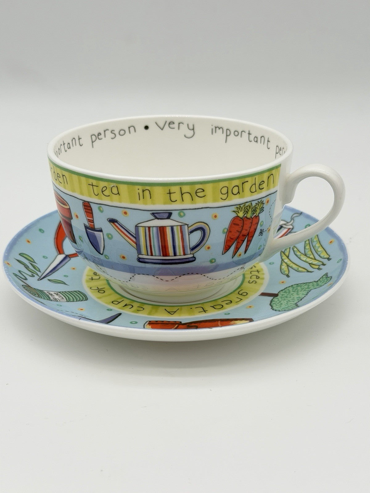 Royal Worcester England Cup & Saucer Set Tea in the Garden Blue 2005 Porcelain