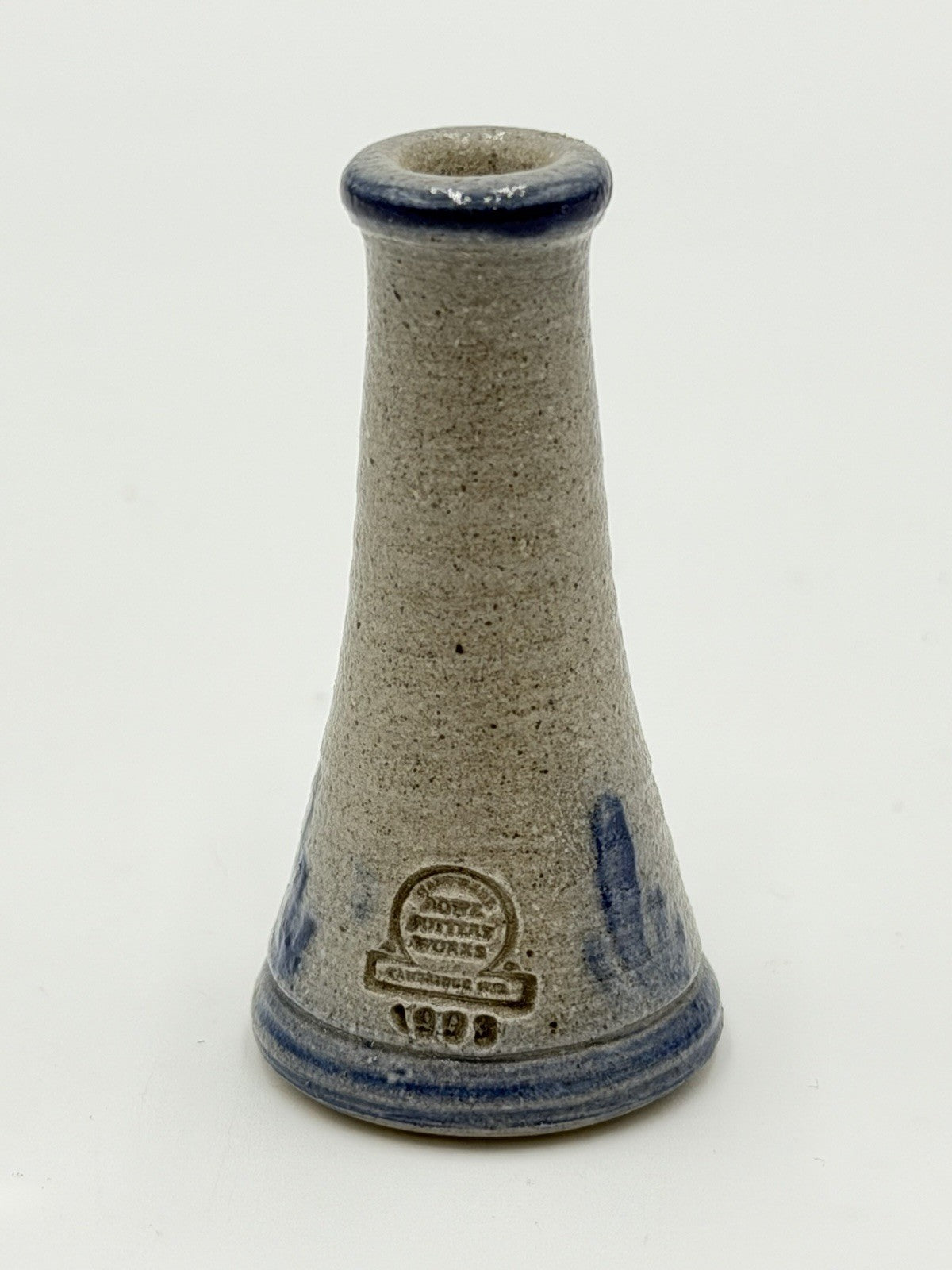 Rowe Pottery Works Miniature Salt Glaze Blue Candle Stick Dollhouse Figurine 2”