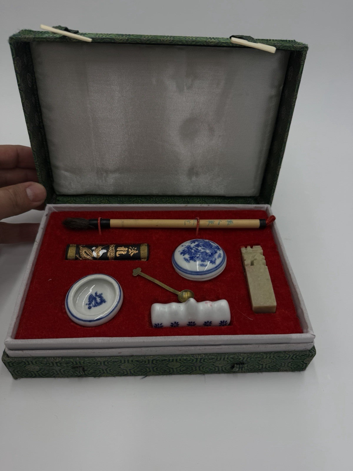 Vintage CHINESE CALLIGRAPHY BRUSH PEN INK WRITING STATIONARY BOX SET