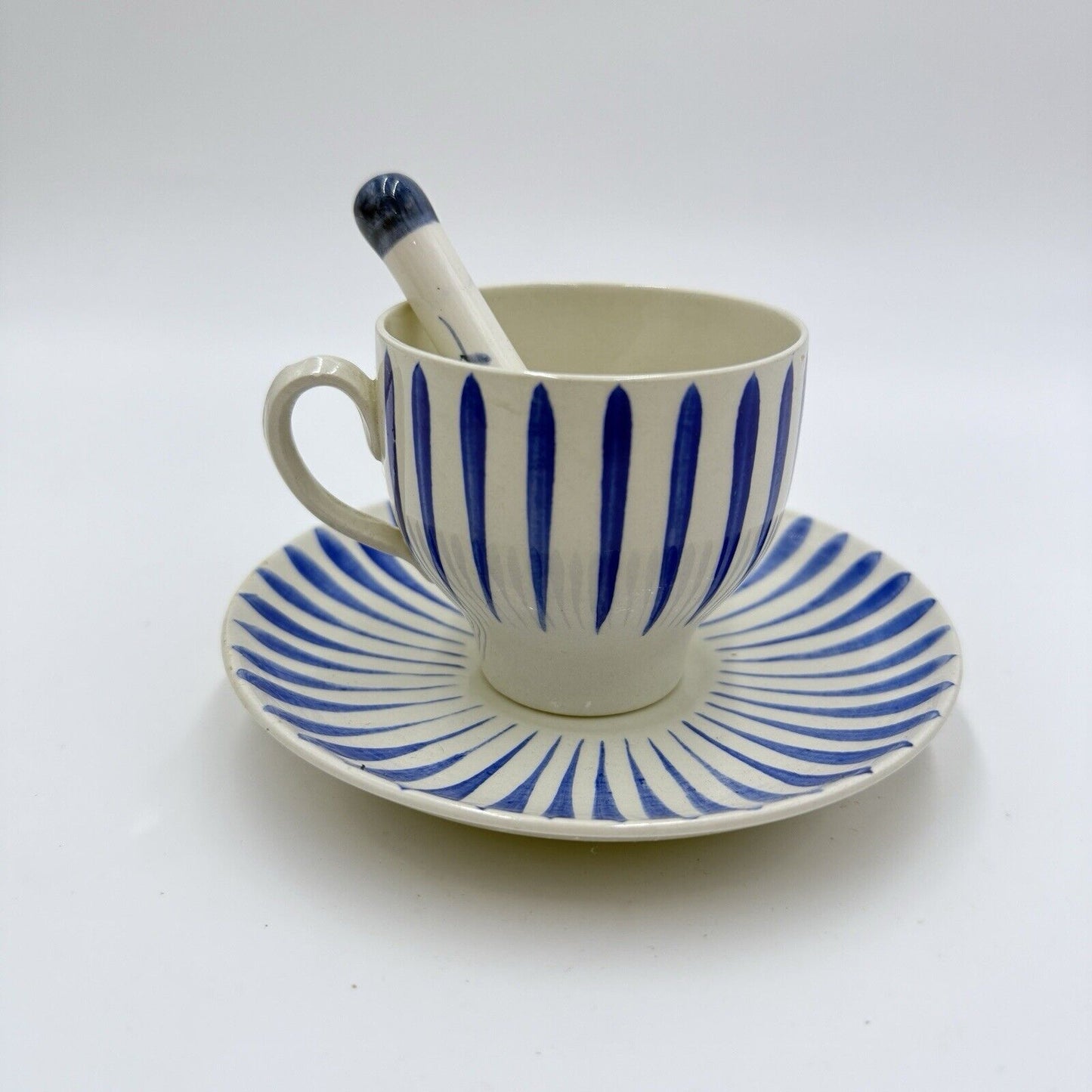 Upsala Ekeby Gefle Cup and Saucer Blue & White Zebra MCM Sweden BLÅ ASTEŘ #356