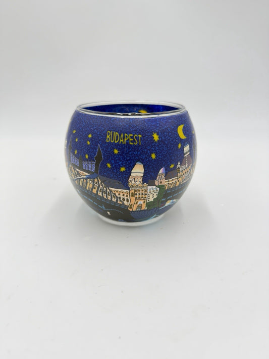 Leuchtglas germany art glass votive candle holder city Budapest Hungary 3.5”x3”