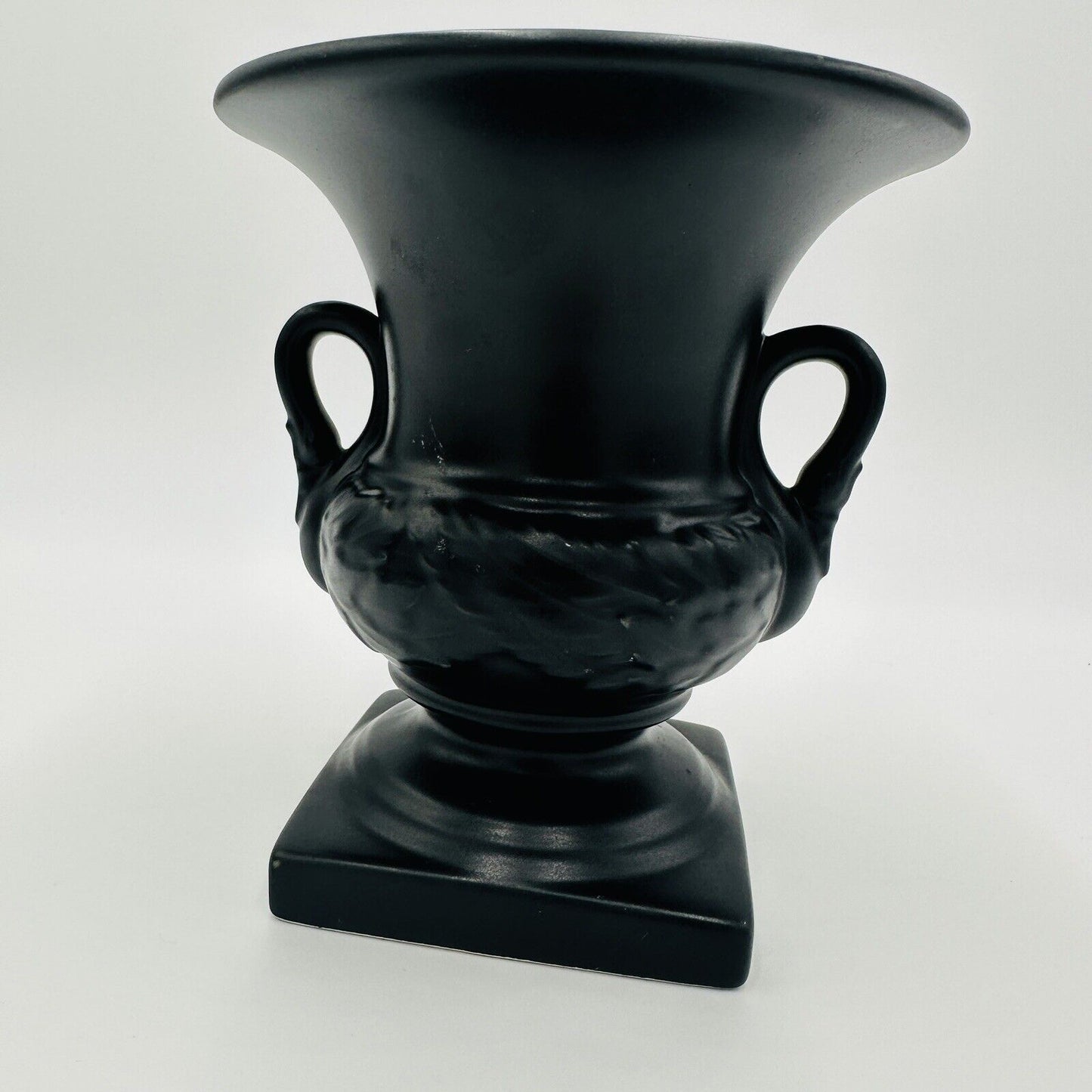 Urn Swans Vase Pedestal Double Handle 2002 Pottery Black Matte Home Decor