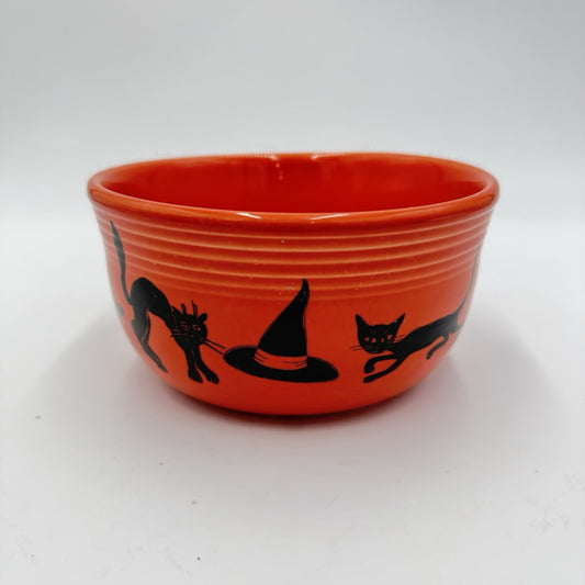 Fiestaware Pottery Halloween Bowl Made in USA - Cats & Witches Orange 2.5”x5.5”