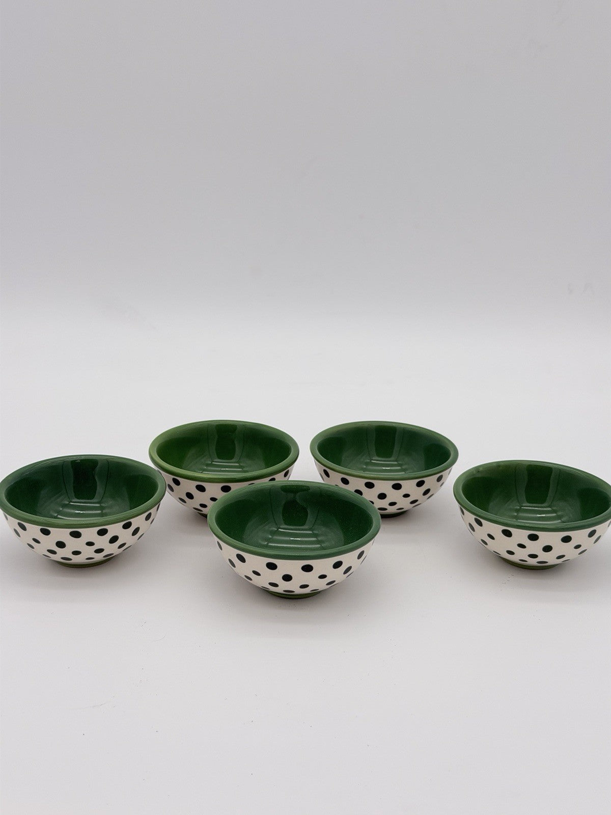Pioneer Woman Green Flea Market Cerami Retro Dot Green Dipping Bowls 3.125 Rare