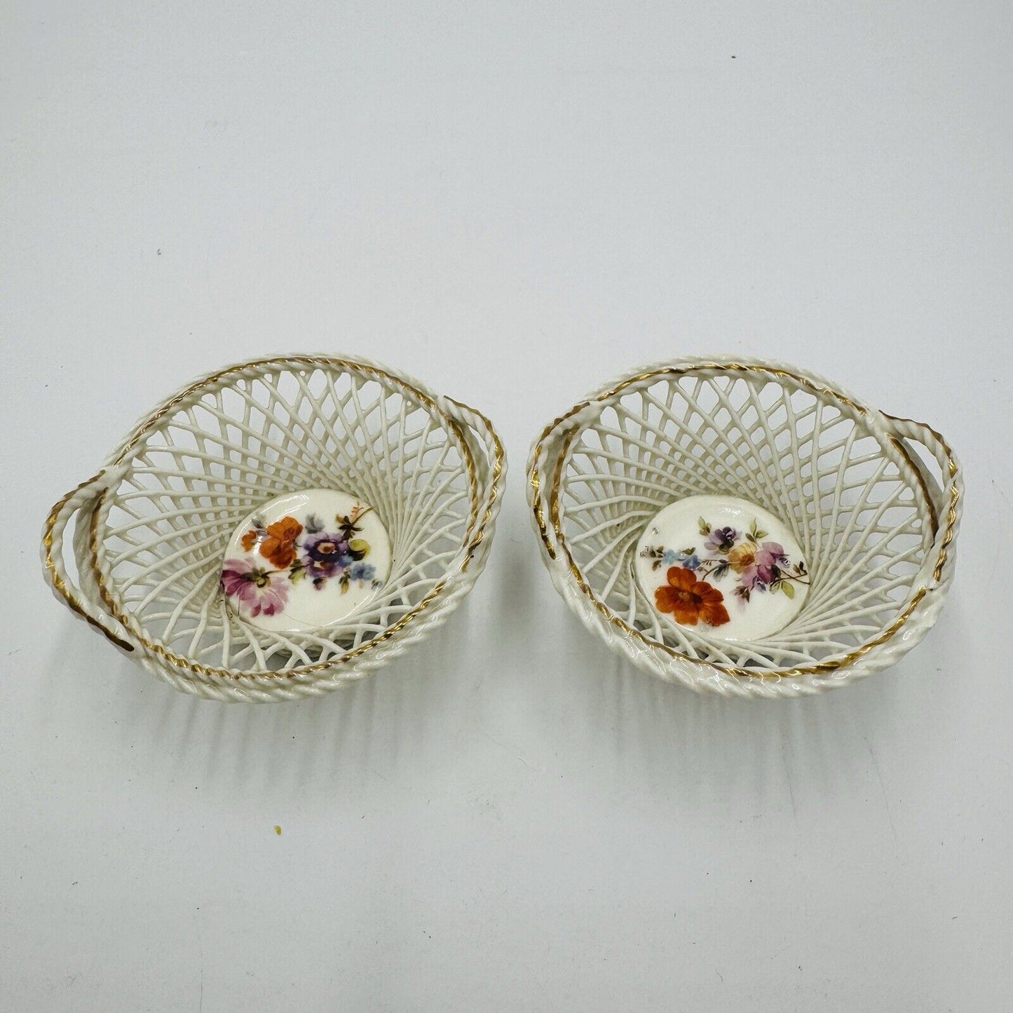 Dresden Germany Porcelain Floral Baskets Miniatures Painted Vintage