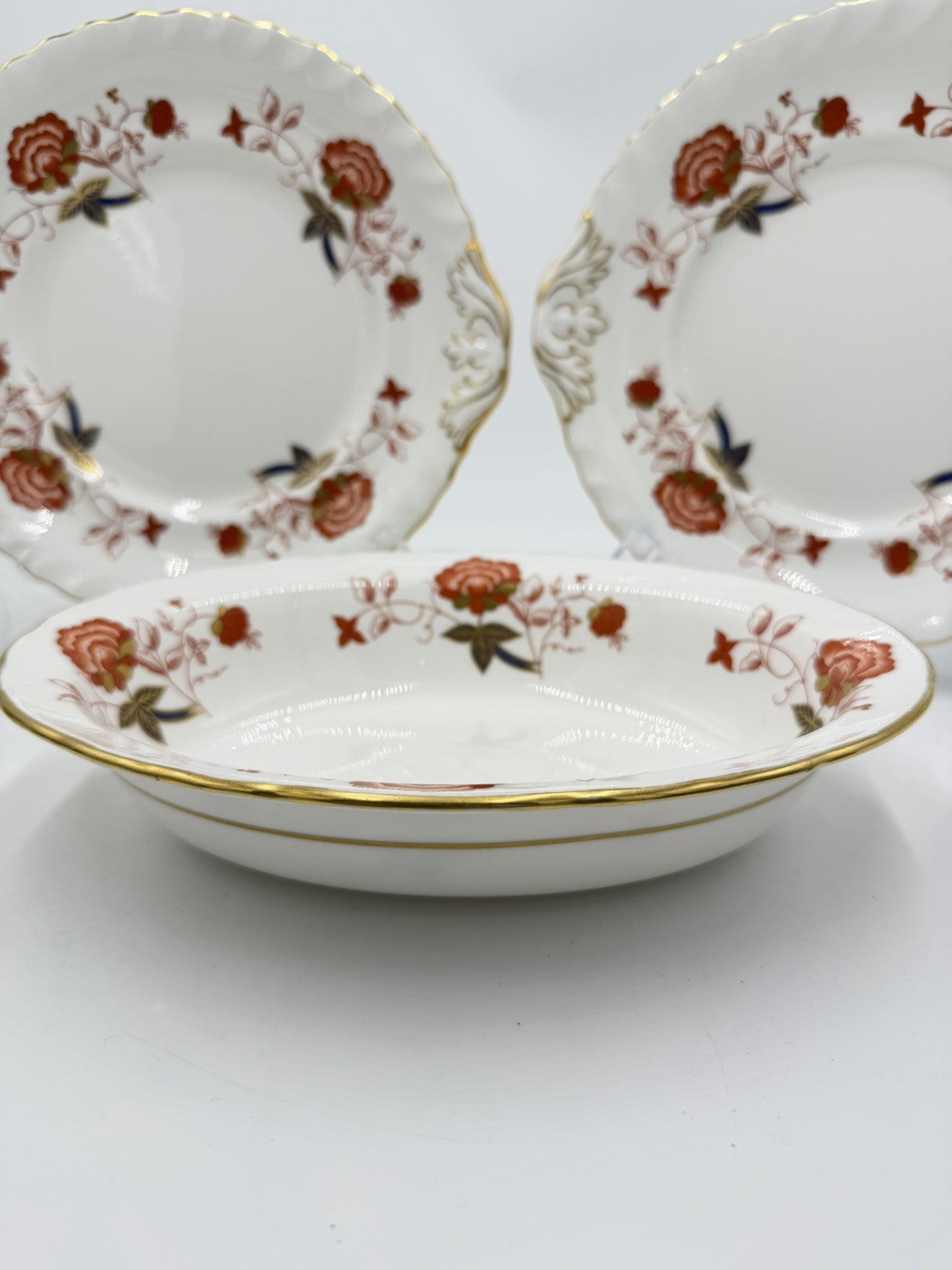Royal Crown Derby English Porcelain BALI A.1100 XXXIII Vegetable Bowl & 2 Plates